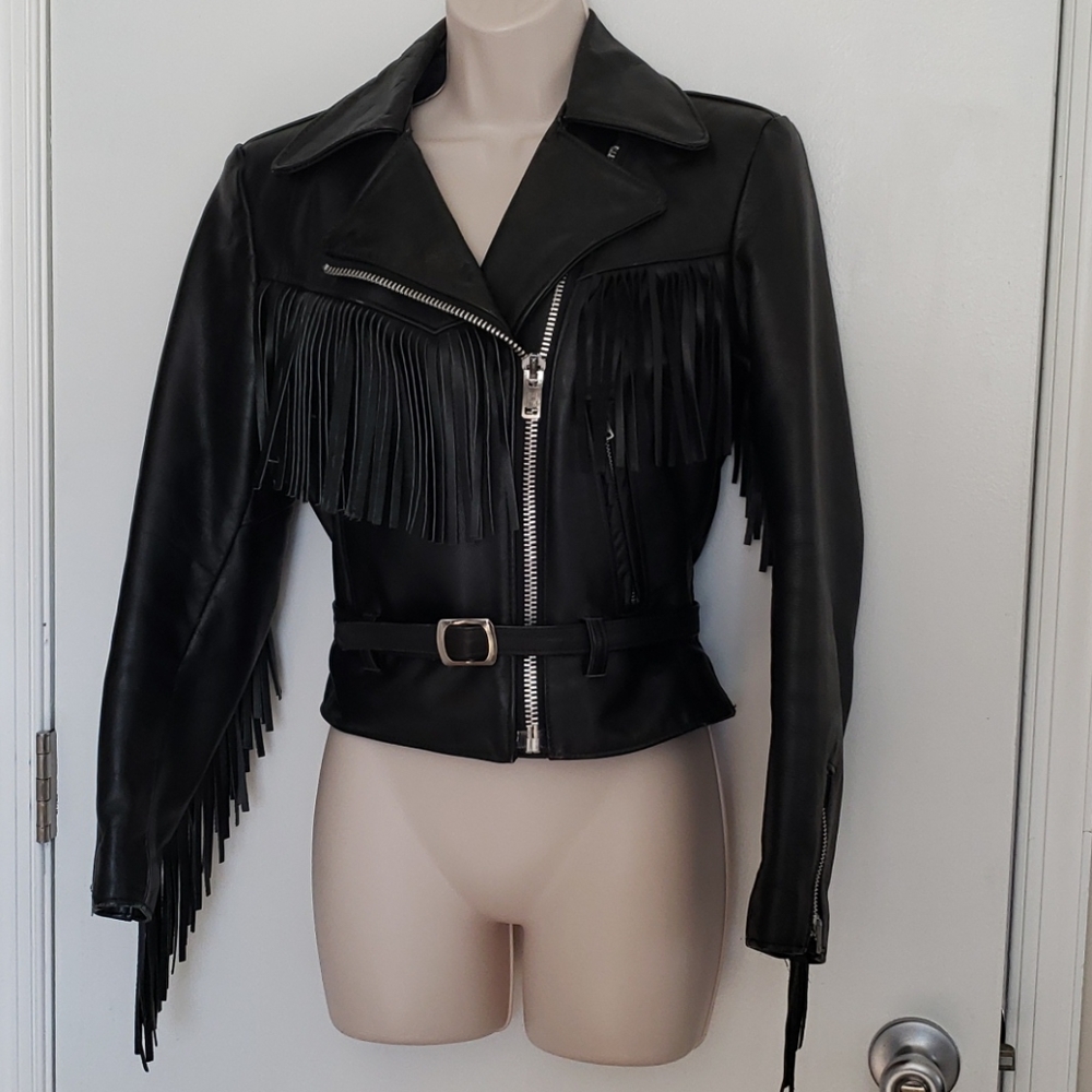Vintage Steer Brand Fringe Motorcycle Jacket Size 7/8 Made in the USA